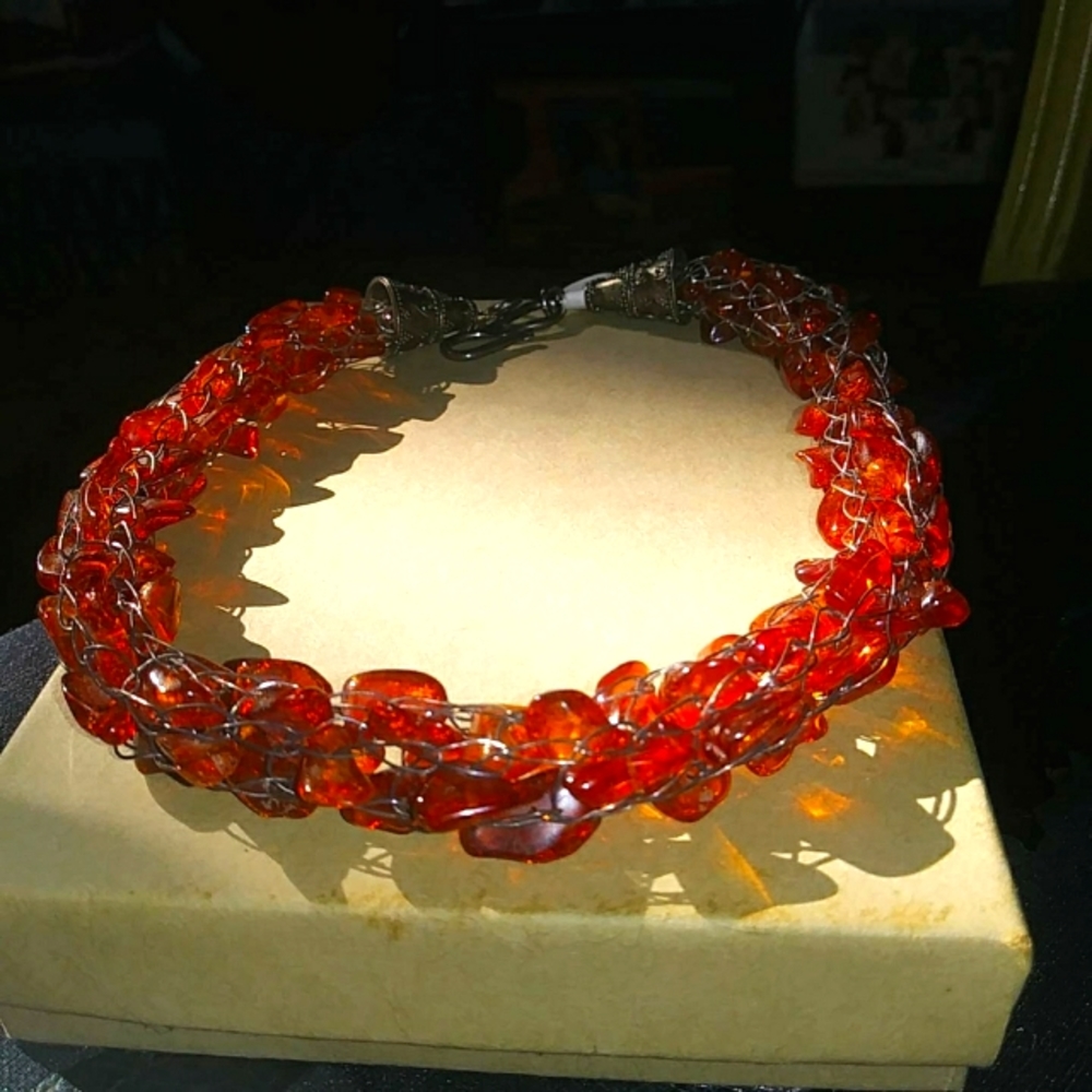 Sterling and Amber Necklace